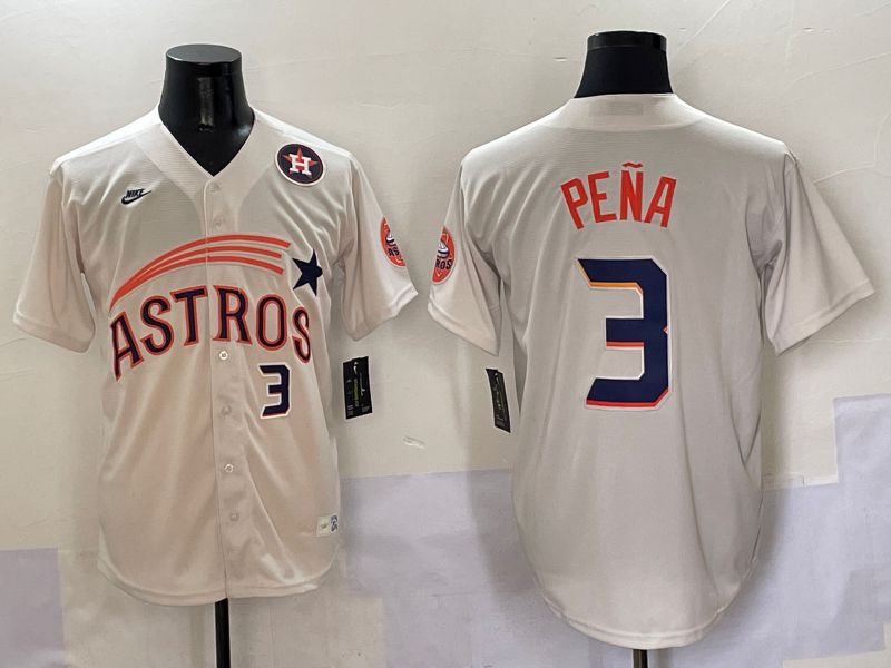 Men Houston Astros #3 Pena Cream Five generations Joint Name 2025 Nike MLB Jersey style 7->houston astros->MLB Jersey